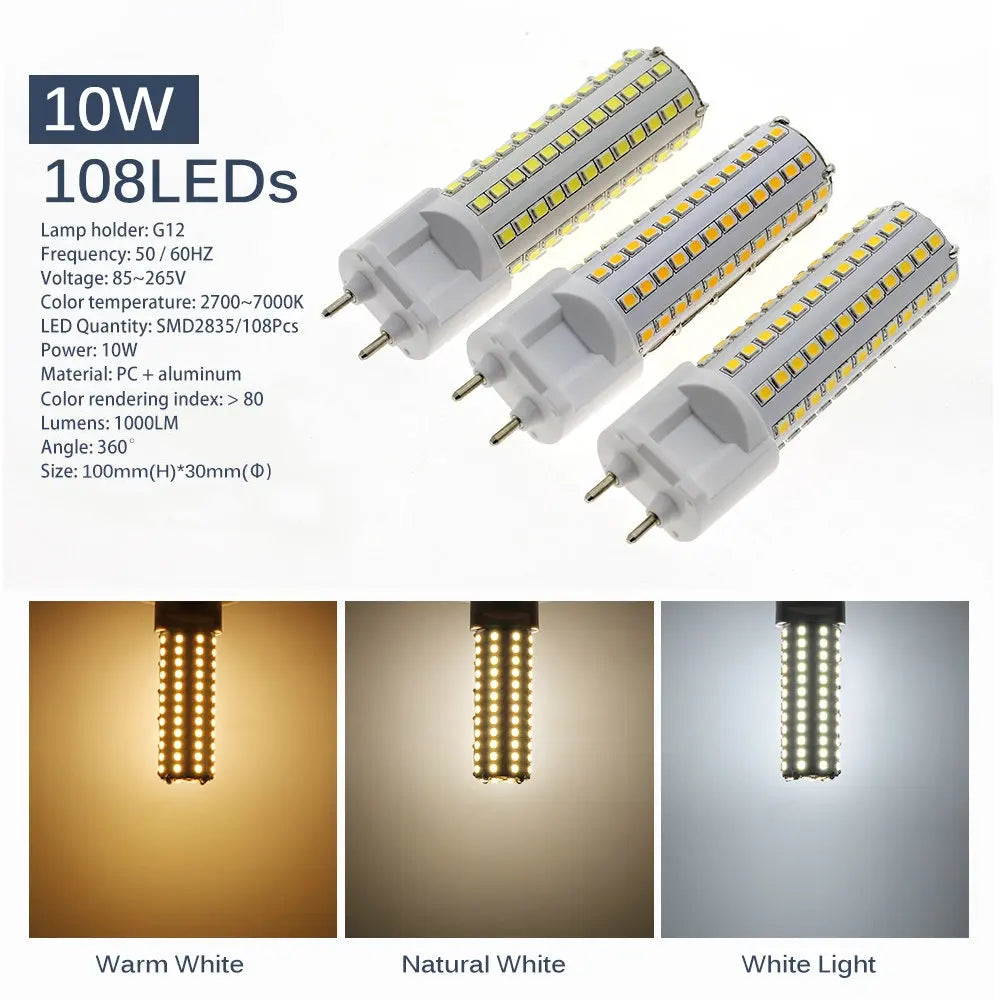 G12 LED Bulb Light AC85-265V 10W 1000LM 15W 1500LM High Brightness SMD2835 LED Corn Bulb Lamp.