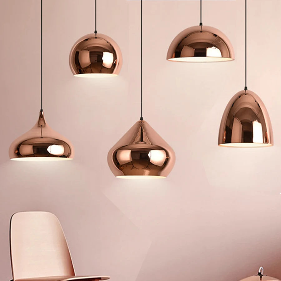 Rose Gold Electroplating Mirror Globe Pendant Lamp - E27 Glass Ball Light