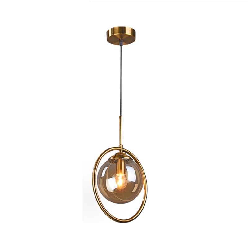 Nordic restaurant single head metal ring pendant lights modern living room bedroom bedside glass ball hanging lamp