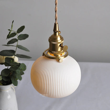 Nordic White Ceramic LED Pendant Lights Fixtures Knob Switch For Bedroom Dinning Living Room Modern Copper Hanging Lamp