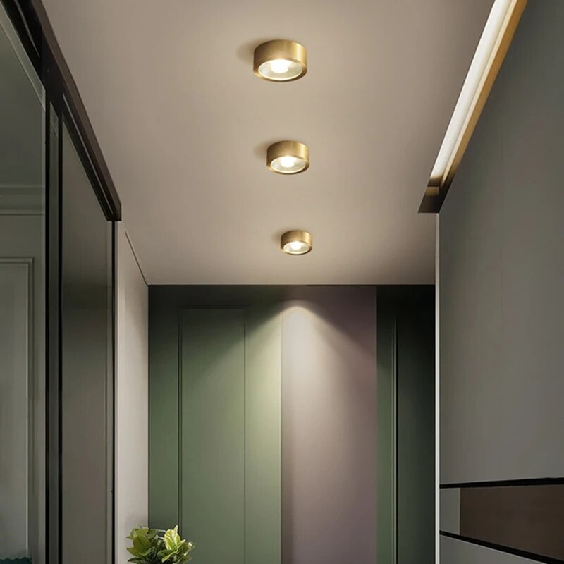Full Copper 220V LED Ceiling Downlight Nordic Hallway Corridor Porch Surface Mounted Brass 6W 8W 10W Spot Light Fixture