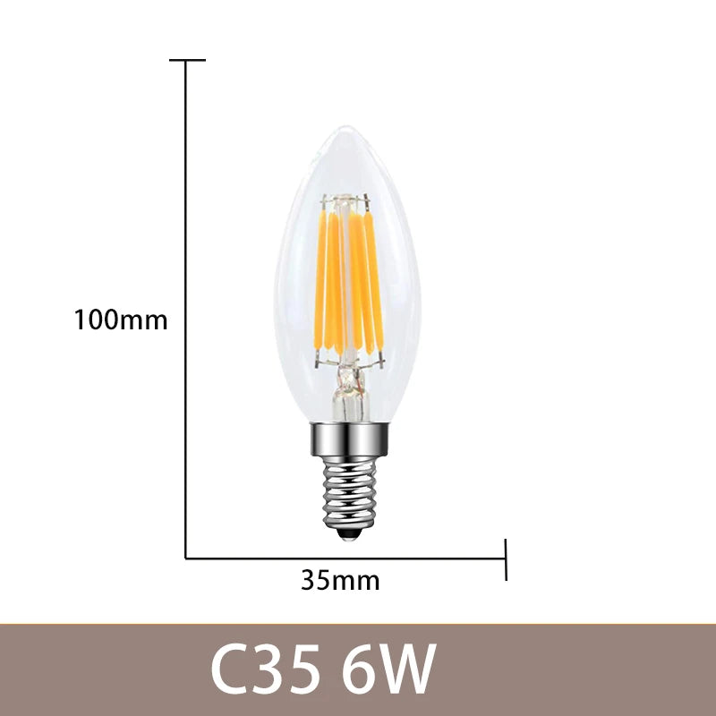 Vintage LED Filament Bulbs C7 C35 T20 G40 - 4W 6W Dimmable E14 E12 Decorative Ampoule