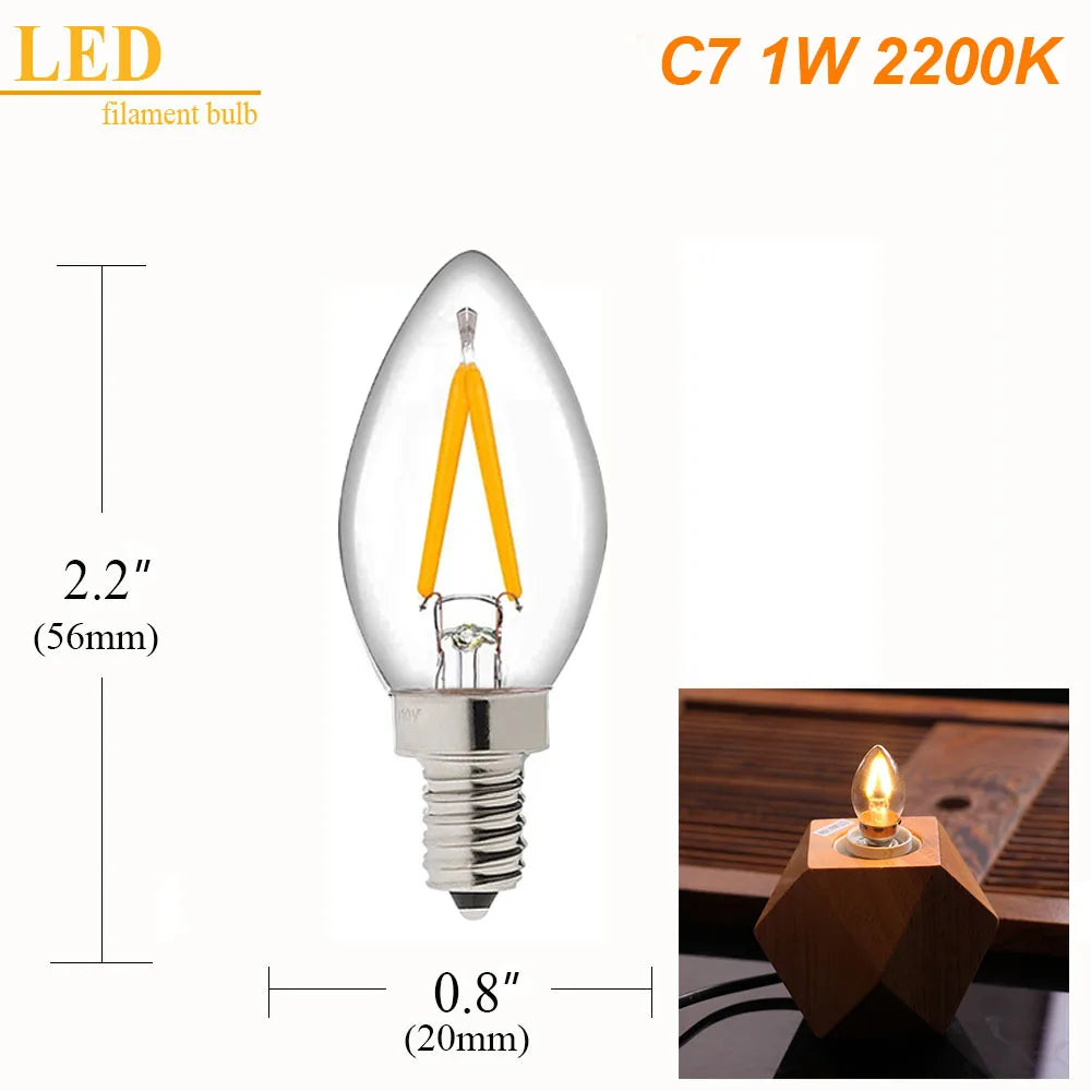 T20 Tubular LED Filament Bulbs - Dimmable E12 E14 Vintage Light Bulbs