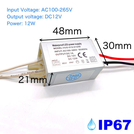 IP67 Waterproof LED Driver 12W 20W 36W LEDs Power Supply 12V Input AC100-265V Power For DC12V Lighting Transformer