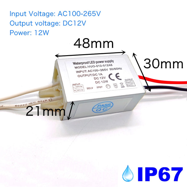 IP67 Waterproof LED Driver 12W 20W 36W LEDs Power Supply 12V Input AC1 ...