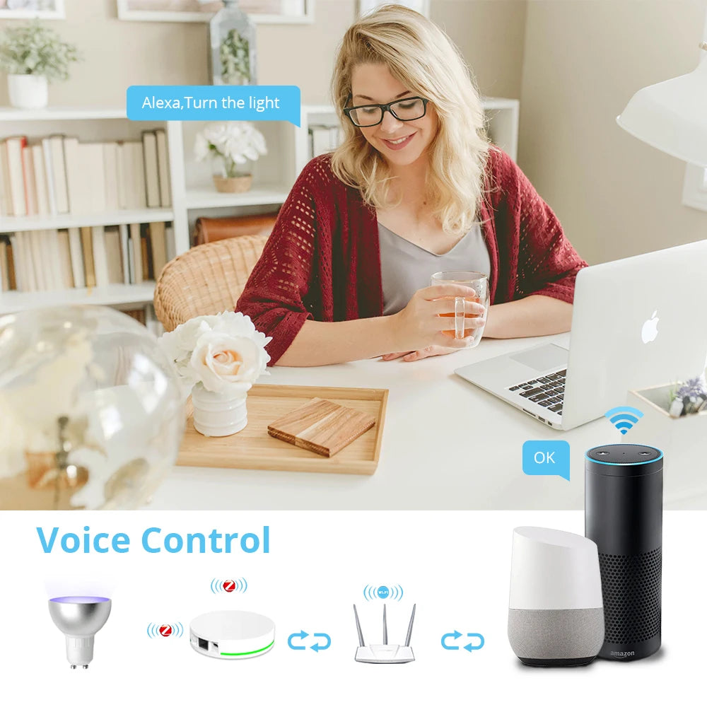 GU10 Smart LED Light Bulb RGBCW Dimmable Spotlighting Alexa Google Home Voice Control 110-240V Lamp