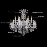 Modern Crystal Hanging Chandelier Lighting For Living Room Hotel Hall K9 Luxury grade crystal white Arm Transparent Body Villa
