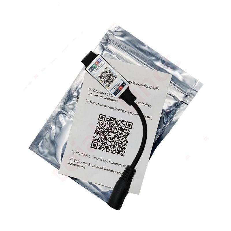 Mini RGB Bluetooth-Compatible Controller, Music and Smart APP Control, RGB LED Strips, Vibrant Lighting, Bluetooth Technology, Music Synchronization, Smartphone Connectivity, Versatile Voltage Compatibility, Extended Remote Distance, High Load Capacity, Durable Design, Certified Quality, Versatile Compatibility, BT Smart APP, Lighting Ambiance, Entertainment Lighting, LED Strip Control, Visual Experience