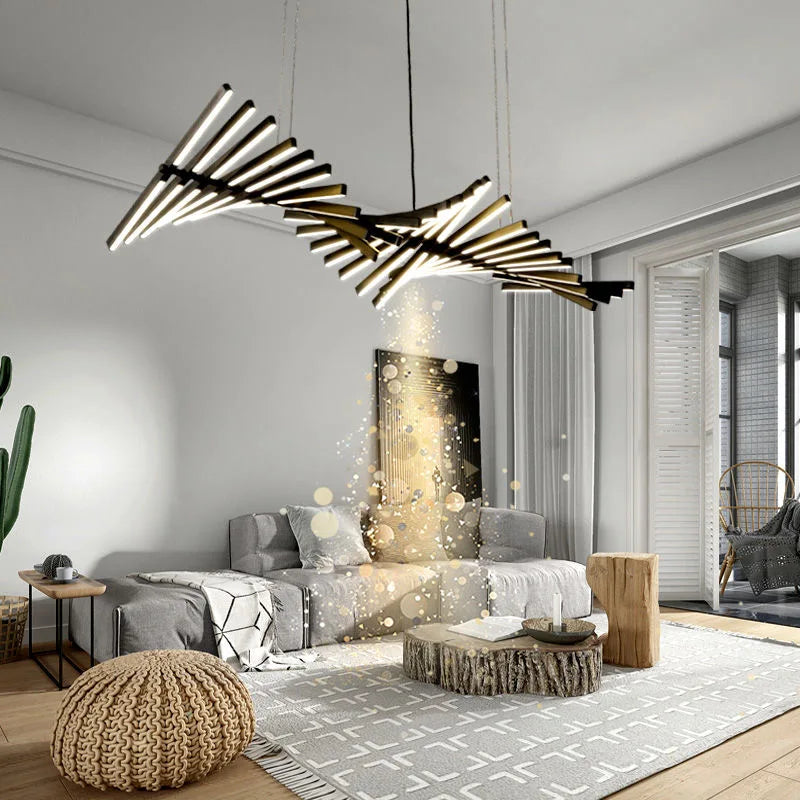 Nordic living room lamp modern minimalist designer Chandelier Lighting restaurant chandelier fishbone shape office strip light