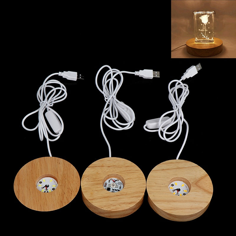 New Wood Light Base Rechargeable Remote Control Wooden LED Light Rotating Display Stand Lamp Holder Lamp Base Art Ornament