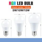 E27 Smart Control Lamp Led RGB Light Dimmable 5W 10W 15W RGBW Led Lamp Colorful Changing Bulb Led Lampada RGBW White Decors Home