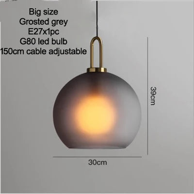 Smoke Grey  Sphere glass hanging lamp Transparent Cylindrical Edison glass pendant lighting Simple lines pendant lamp droplight