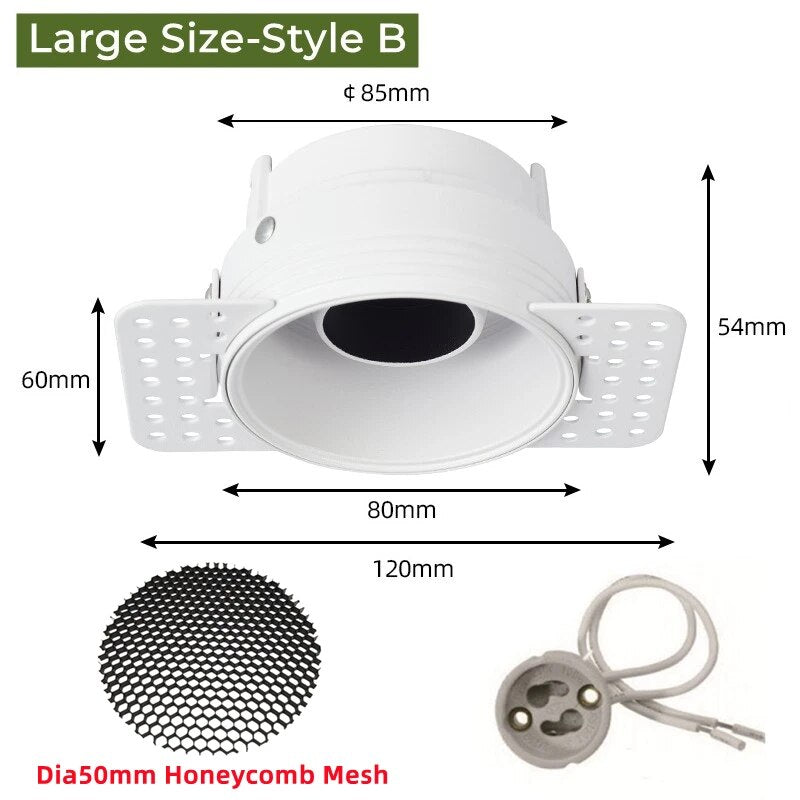 Frameless Recessed LED Ceiling Downlight Adjustable Mount Frame Socket GU10/MR16/MR11 Bulb Holder Spot Lighting Fitting Fixture