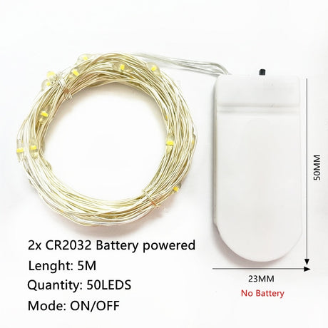 Led Strings Garland Fairy Lights Copper Wire 1M 2M 5M10M Battery Lighting Garland for Christmas Bedroom Wedding Party Decoration