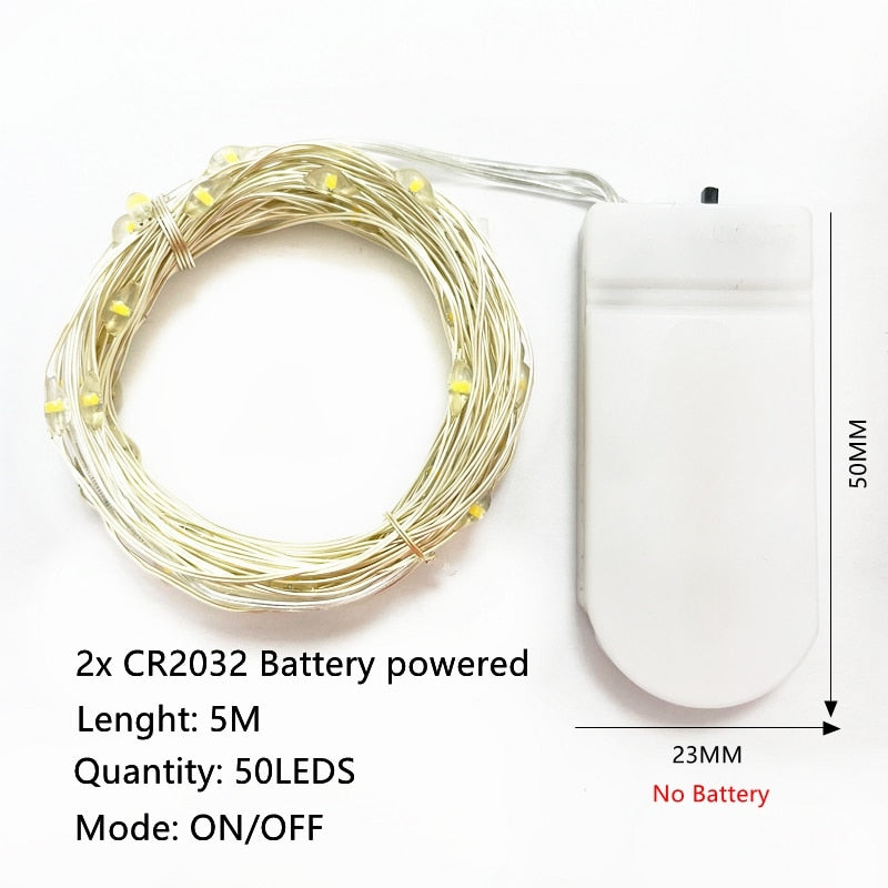 Led Strings Garland Fairy Lights Copper Wire 1M 2M 5M10M Battery Lighting Garland for Christmas Bedroom Wedding Party Decoration