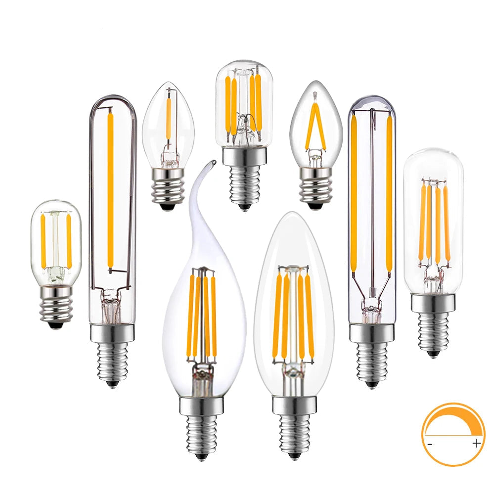 T20 Tubular LED Filament Bulbs - Dimmable E12 E14 Vintage Light Bulbs