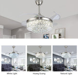 Retractable LED Ceiling Fan Light Crystal Fan Dimmable Pendant Light with Remote Control
