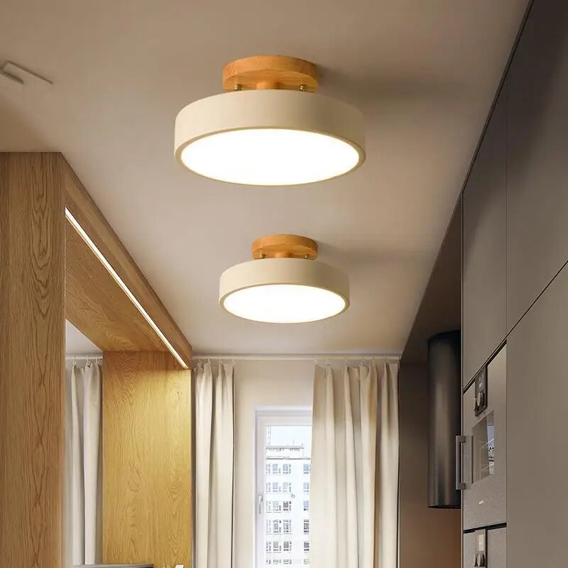 Nordic minimalist wooden aisle light LED ceiling light balcony corridor light dressing room lighting retro European ceiling lamp