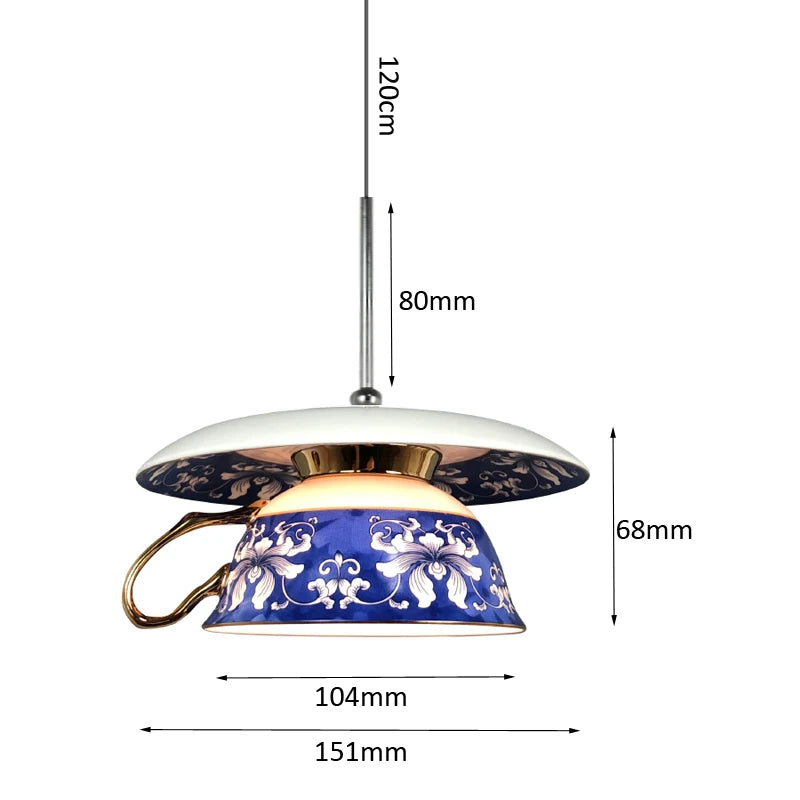 Chinese Style Blue Flower Cup Pendant Lights Dining Room Hanging Lamp Kitchen Indoor Lighting Fixtures Home Decors Loft Luminaire