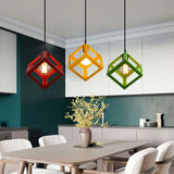 Nordic Style 3 in 1 Pendant Lights Creative Geometric Lamp Shade Cube E27 Base Metal Hanging Light Square Ceiling Lighting Decors