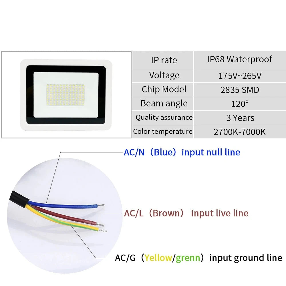 LED Flood Light Floodlights 10W 20W 30W 50W 100W LED Spotlight Outdoor IP68 Waterproof Floodlight Garden Square Street Light