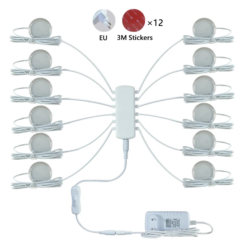 LED Under Cabinet Lamp DC12V 3W 5W Round Wardrobe Lighting Cupboard Lights Indoor Lighting for Under Kitchen Cabinet Home