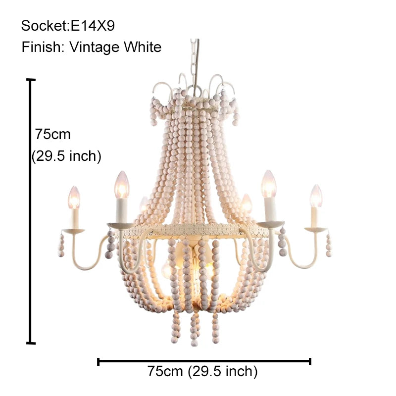 Vintage Black Pendant Chandelier Wood Beaded Antique Lighting Foyer Dining Nordic Chandelier Bedroom Pendant Kitchen Lamps