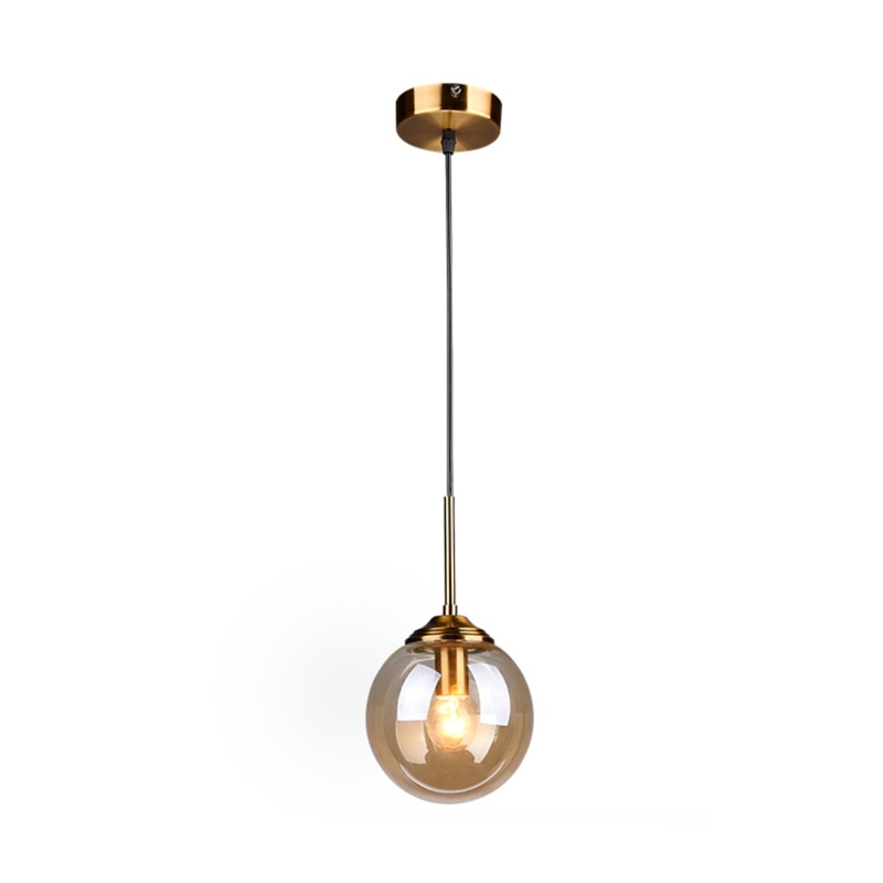 Nordic restaurant single head metal ring pendant lights modern living room bedroom bedside glass ball hanging lamp