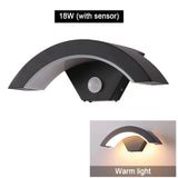 18/24W Modern PIR Motion Sensor Curved Led Wall Lamp Outdoor Waterproof IP65 Front Door Garden Porch Sconce Induction Wall Light
