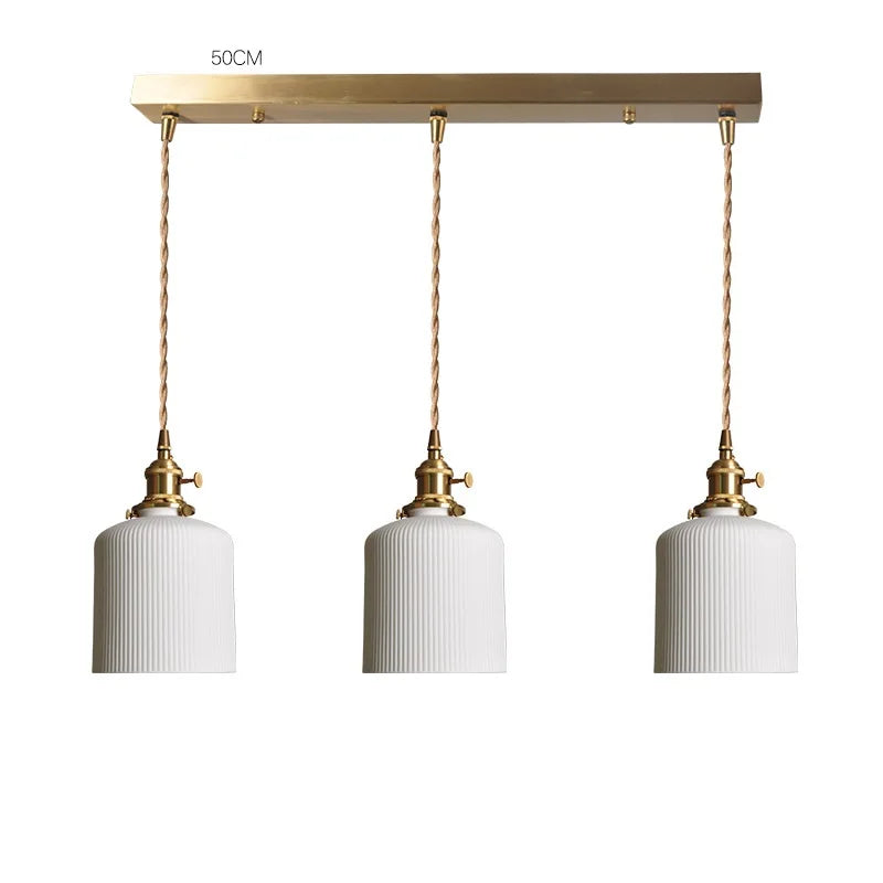 Nordic White Ceramic LED Pendant Lights Fixtures Knob Switch For Bedroom Dinning Living Room Modern Copper Hanging Lamp