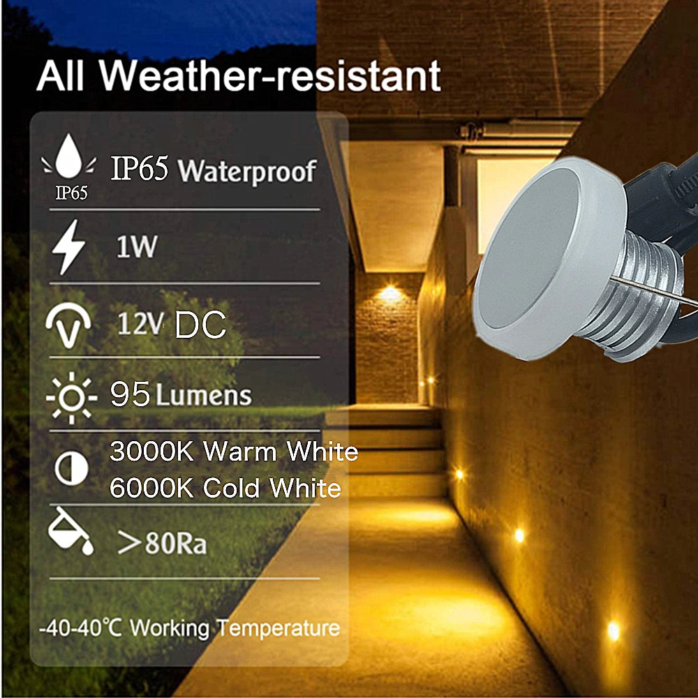 DC 12V 1W Waterproof IP67 LED Stair & Wall Light - Outdoor Step Lamp for Garden & Balcony