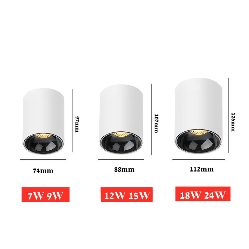 Dimmable Surface Mounted LED Downlights ceiling lamp COB  7W 9W 12W 15W 18W 24W AC110V 220V Spot Light Anti Glare Ceiling Lamp