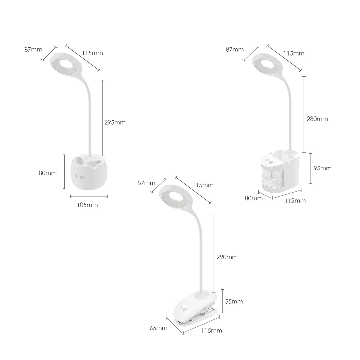 LED Reading Light Table Lamp Book Lights Power Bank Operated 5V LED USB Light Rechargeable Desk Lamp with Dimmer Pen Holder Clip
