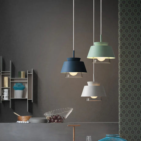 Nordic Colorful Iron Glass Led Pendant Light Modern Dining Room Kitchen Hanging Lamp Lighting Fixtures Loft Industrial Art Decors