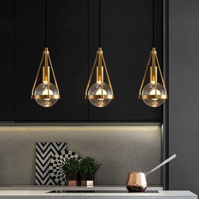 Bedroom bedside Pendant lights Modern luxury Copper Crystal Kitchen Restaurant Island Lighting Dining room Suspension luminaire