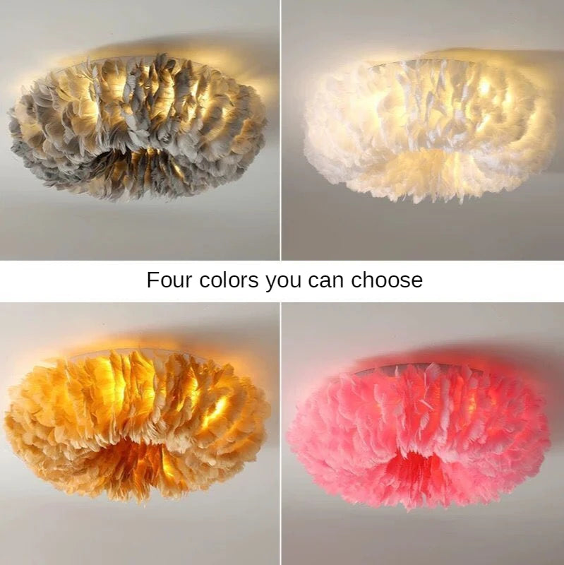 Modern LED Ceiling Light Nordic New Feather Bedroom Living Room Hallway Simple Warm Romantic Children Kid Fixture Decor Lamp