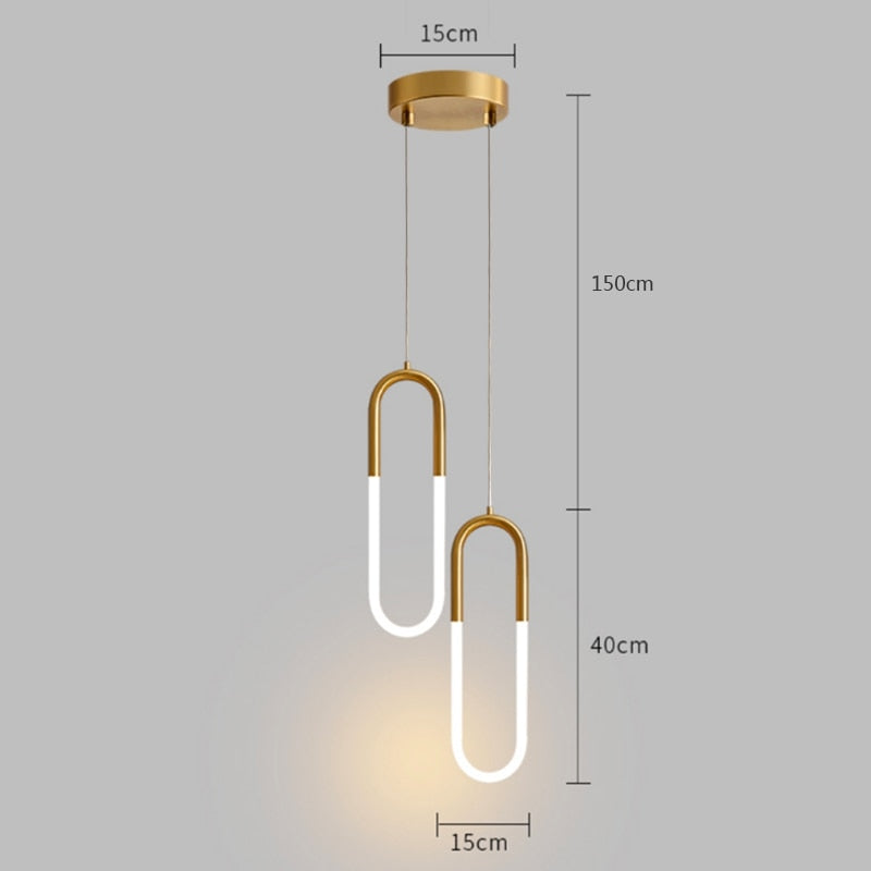 Brass Nordic bedside Long-line hanging lamp Modern creative U-shaped tube 360 degree LED pendant lights