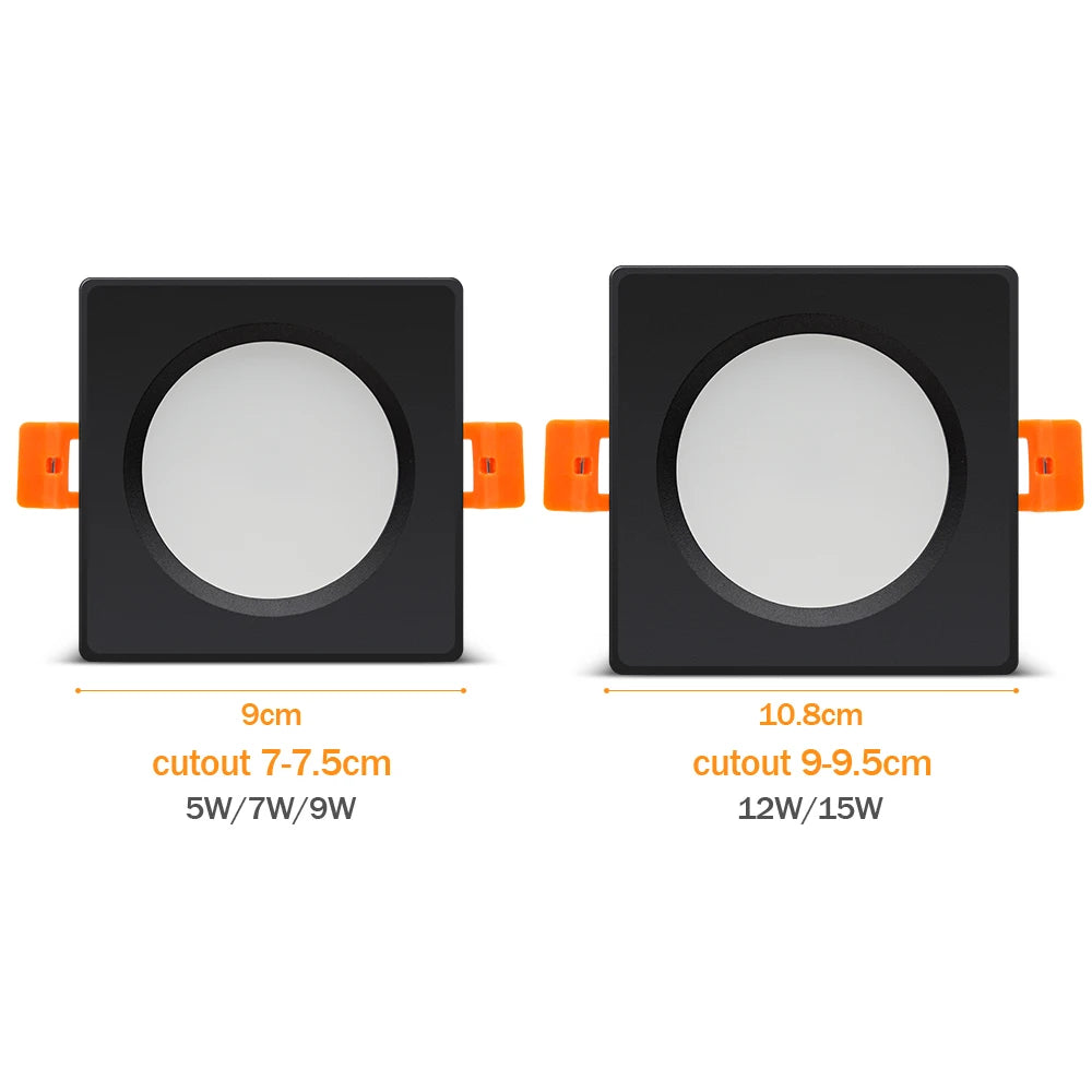 IP65 Led Black Ceiling Lamp Waterproof Downlight Recessed Lights Square Led Spot Lighting For Bathroom Toilet Living Room Foyer