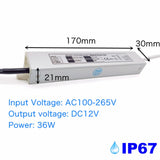 IP67 Waterproof LED Driver 12W 20W 36W LEDs Power Supply 12V Input AC100-265V Power For DC12V Lighting Transformer