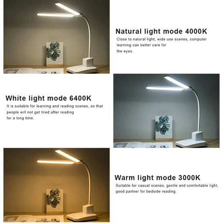 LED Desk Lamp Double Head 52cm USB Charging Stepless Dimming Eye Protection Reading Book Lights Three-color Switch Table Light