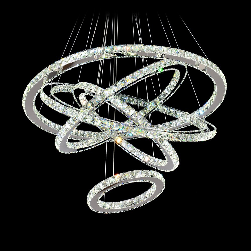 LED Crystal Chandelier Light Modern Ceiling Lamp Fixture Hanging Lustres 5 Rings Lighting Home Decoration
