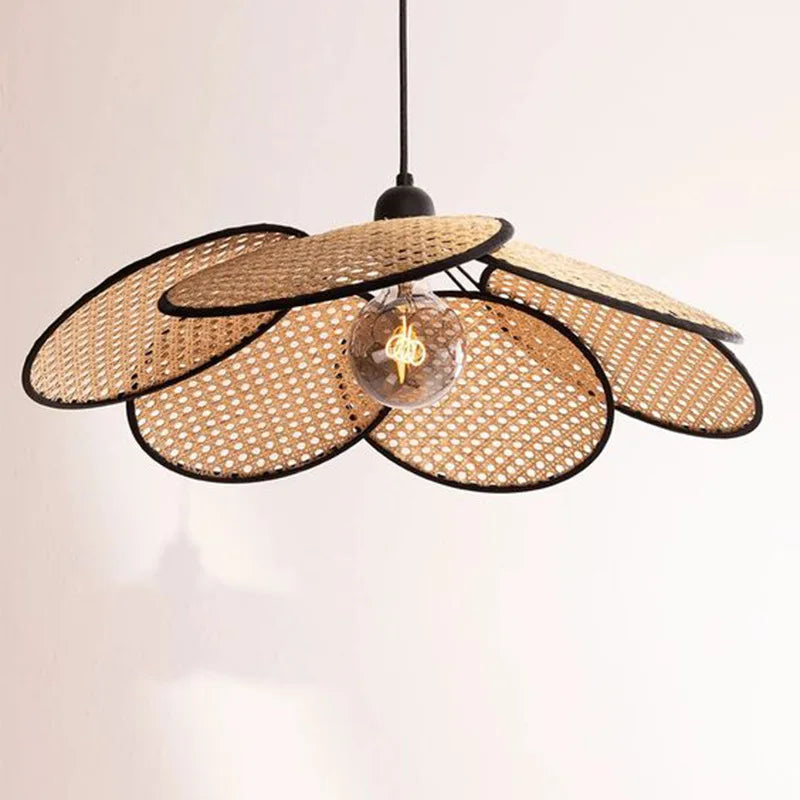 Rattan chandelier Wicker Suspension lamp Screen Cannage Kitchen Wood Bamboo chandelier e27 Creative Leaf Grid Hand designer lamp