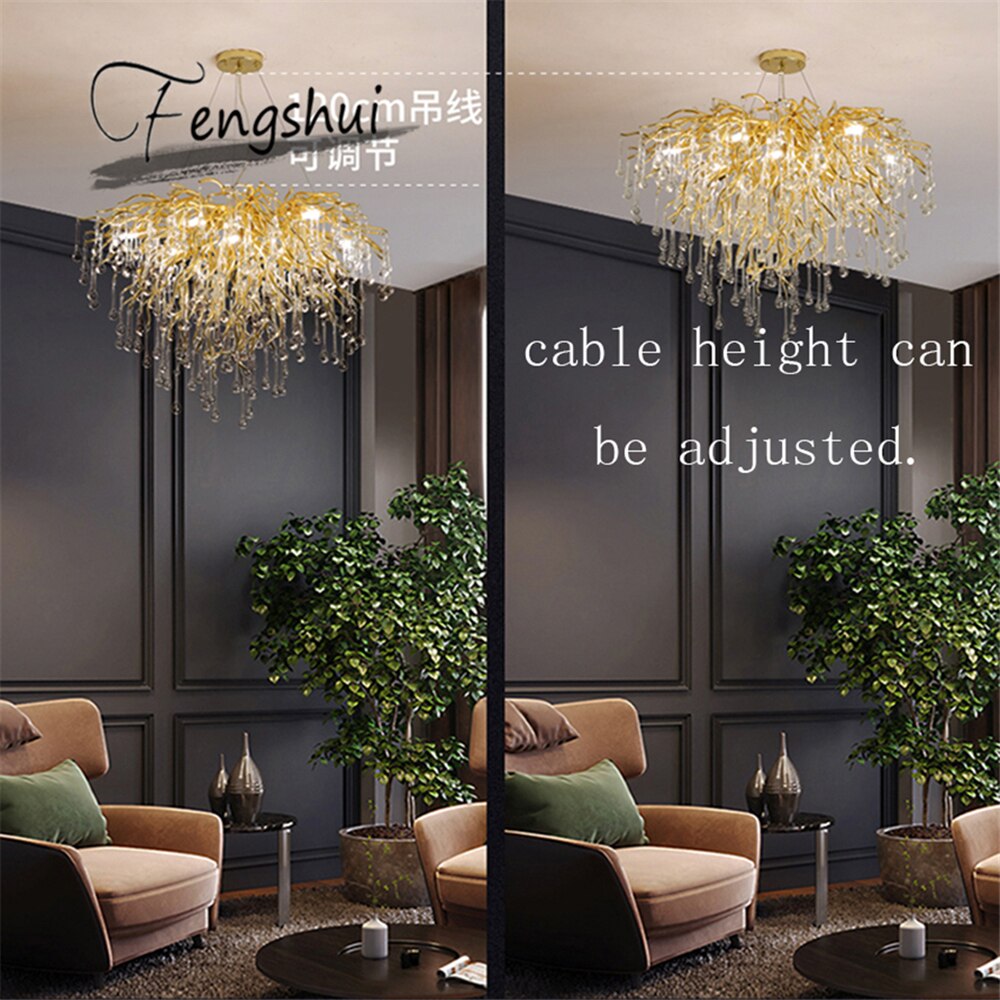 Postmodern Art Gold Crystal Led Chandeliers Luxury Dining Room Lamps Villa Living Room Bedroom Hotel Indoor Lighting Suspension