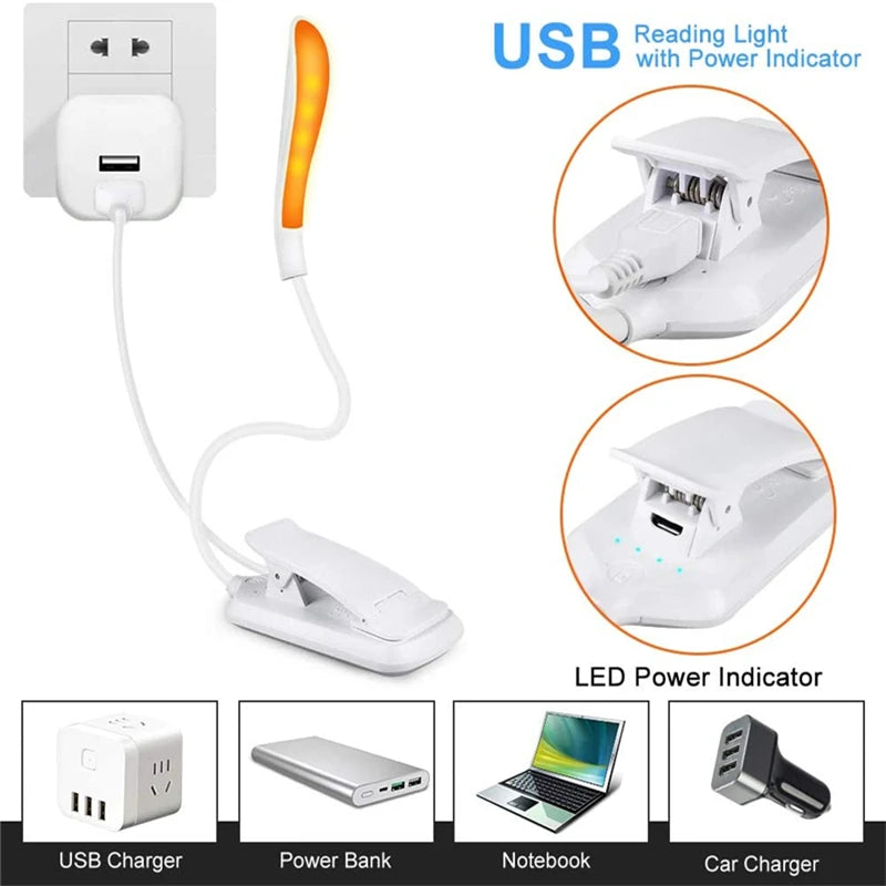 USB Rechargeable Clip-On Book Light 3 Color Book Lamp Adjustable Brightness Reading Lamp for Kids Sleep Aid Lights for Kindle
