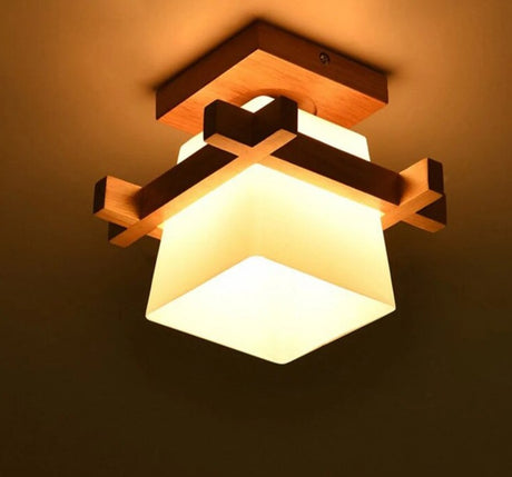 Japanese Warmly Home Cottage Tatami Wood Ceiling Lamp Led With Glass Lampshade Corridor Hallway Balcont E27 Modern Ceiling Light
