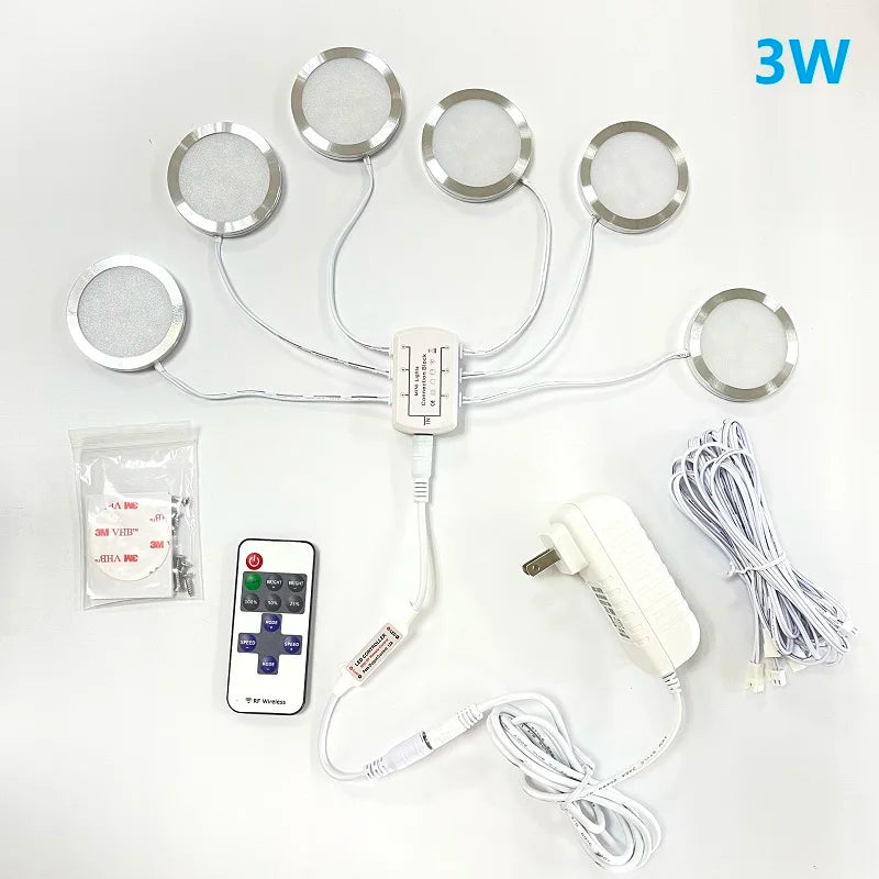 LED Led Mini Spotlights Remote Control Dimmable Spot Light Kit 3W 110V 220V Surface Mounted Ceiling Indoor Cabinet Lamps