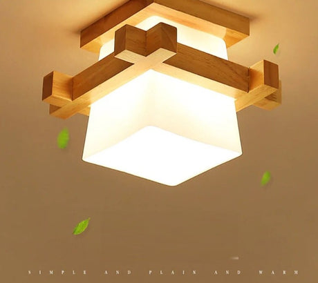 Japanese Warmly Home Cottage Tatami Wood Ceiling Lamp Led With Glass Lampshade Corridor Hallway Balcont E27 Modern Ceiling Light