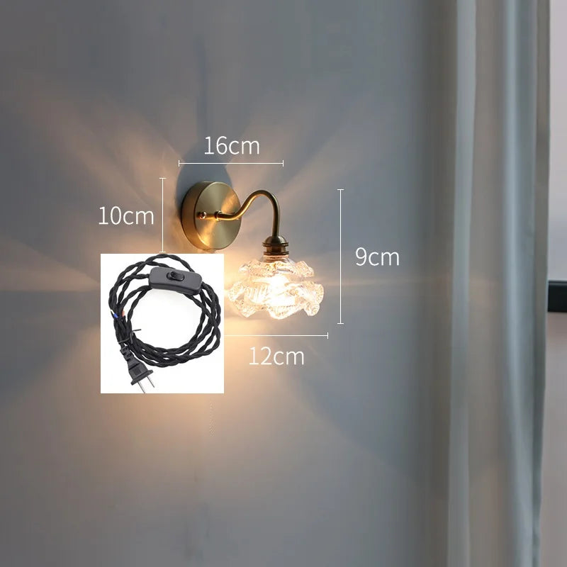 IWHD Flower Glass Copper Wall Lamp Sconce Pull Chain Switch LED Bedroom Bathroom Mirror Stair Light Nordic Modern Wand lamp