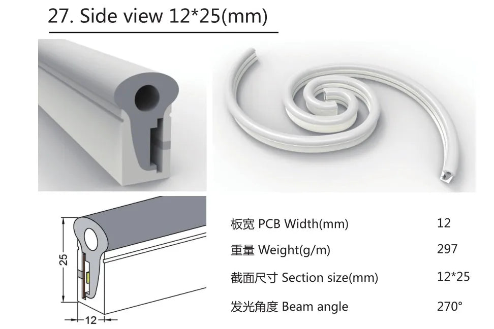 12mm x 25mm DMX512 RGBW LED Neon Strip (5m, DC24V) - IP67 Waterproof Addressable Pixel Neon Light (60 LEDs/m, 10 Pixels/m)