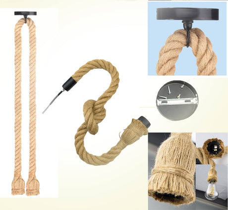 Vintage Hemp Rope Pendant Light Retro Loft Industrial Hanging Lamp Creative Country Style Edison Bulb Lamp Home Light Decoration
